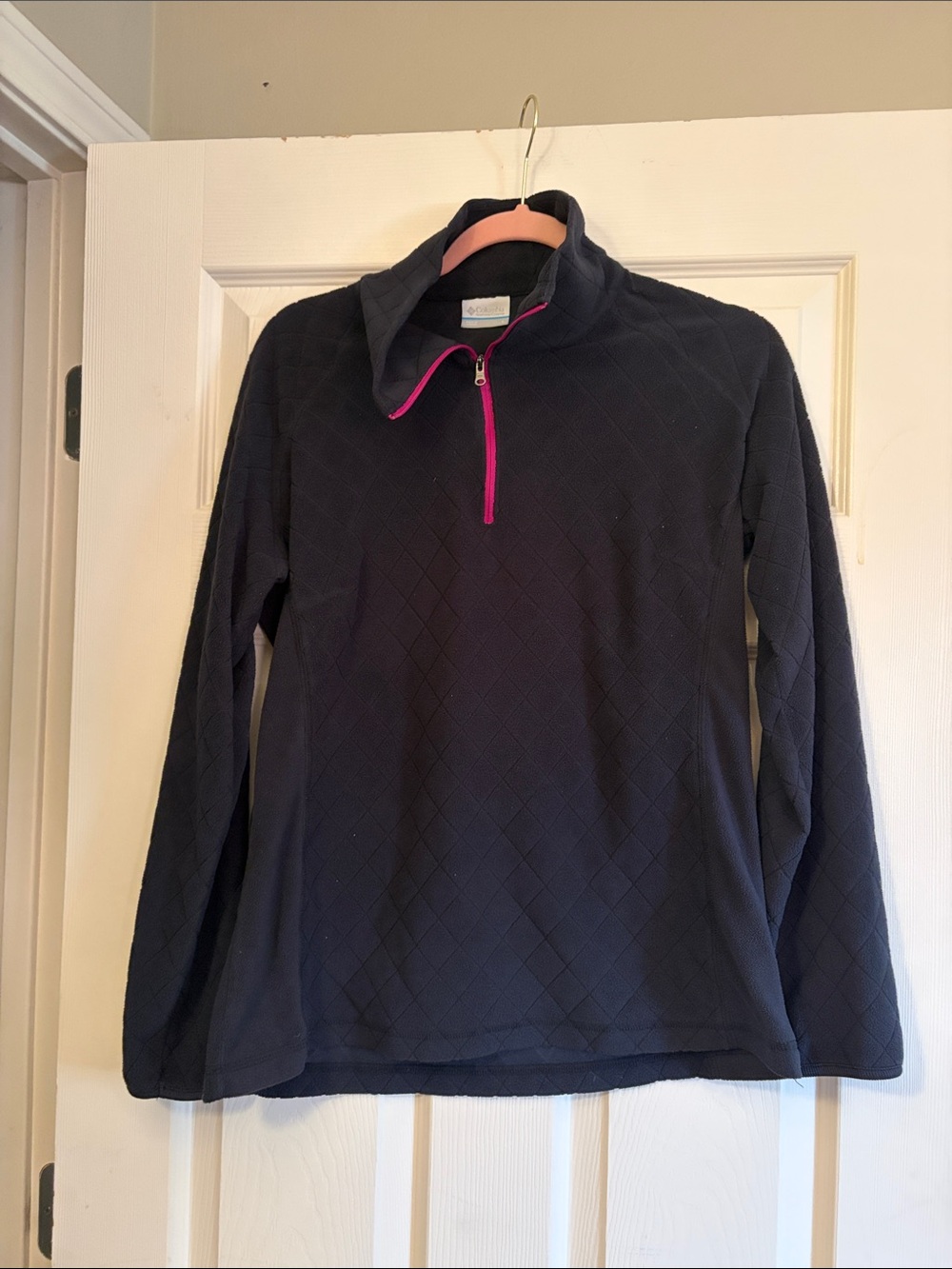 Columbia Navy Half-Zip Fleece Pullover with Pink Trim